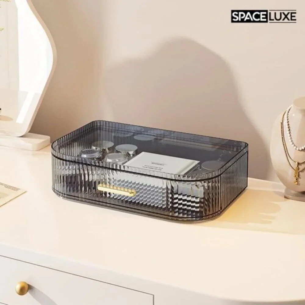 New 3-Layer 360°Rotating Makeup Organizer with Drawers & Brush Holder for Vanity